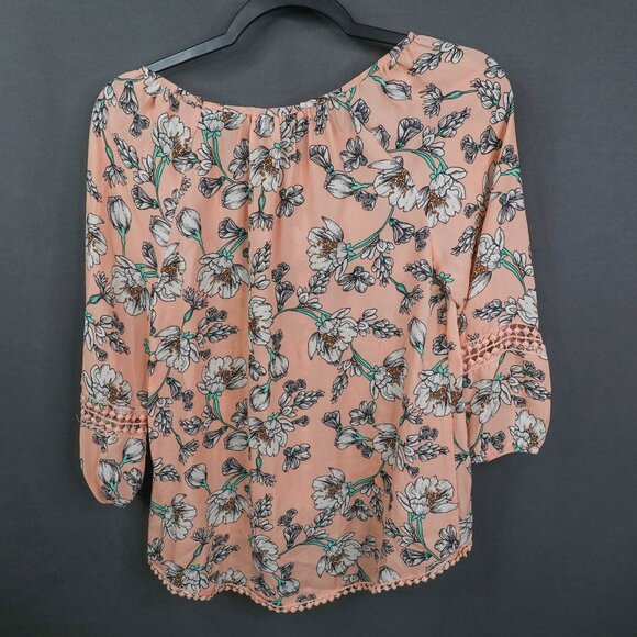 Copper Key Womens Top XS Peach Floral Sheer Coquette Romantic Flowy Timeless - Picture 5 of 13